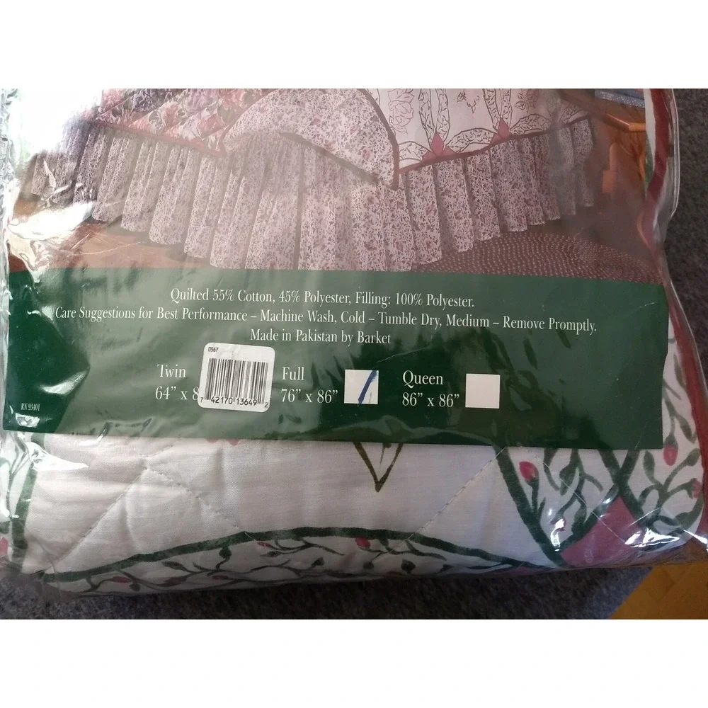 All Seasons Full Size Reversible Quilt Cotton Blend Floral‎ Bedspread Vtg NOS